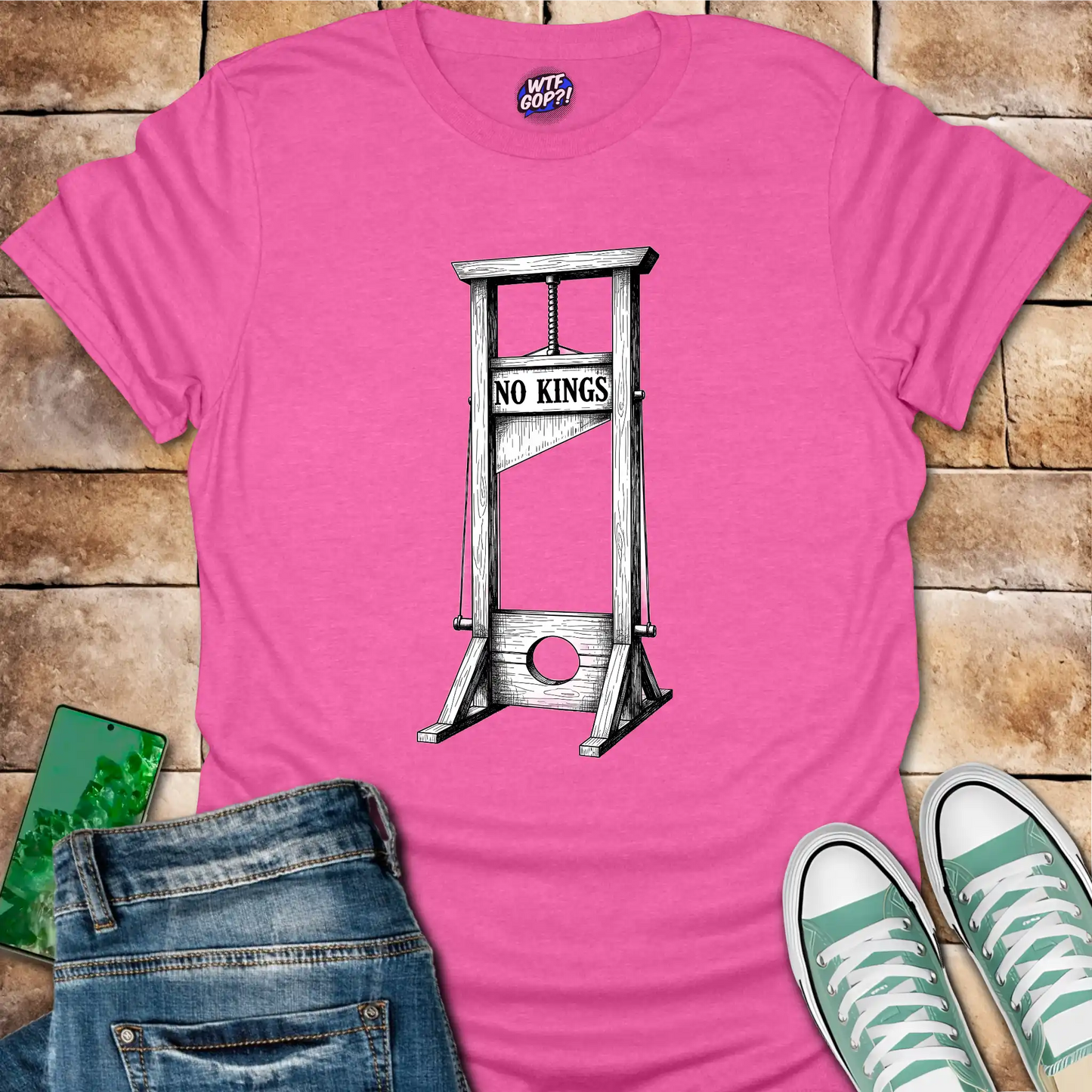 No Kings Guillotine T-Shirt - Anti-Trump, Tyranny Protest Tee