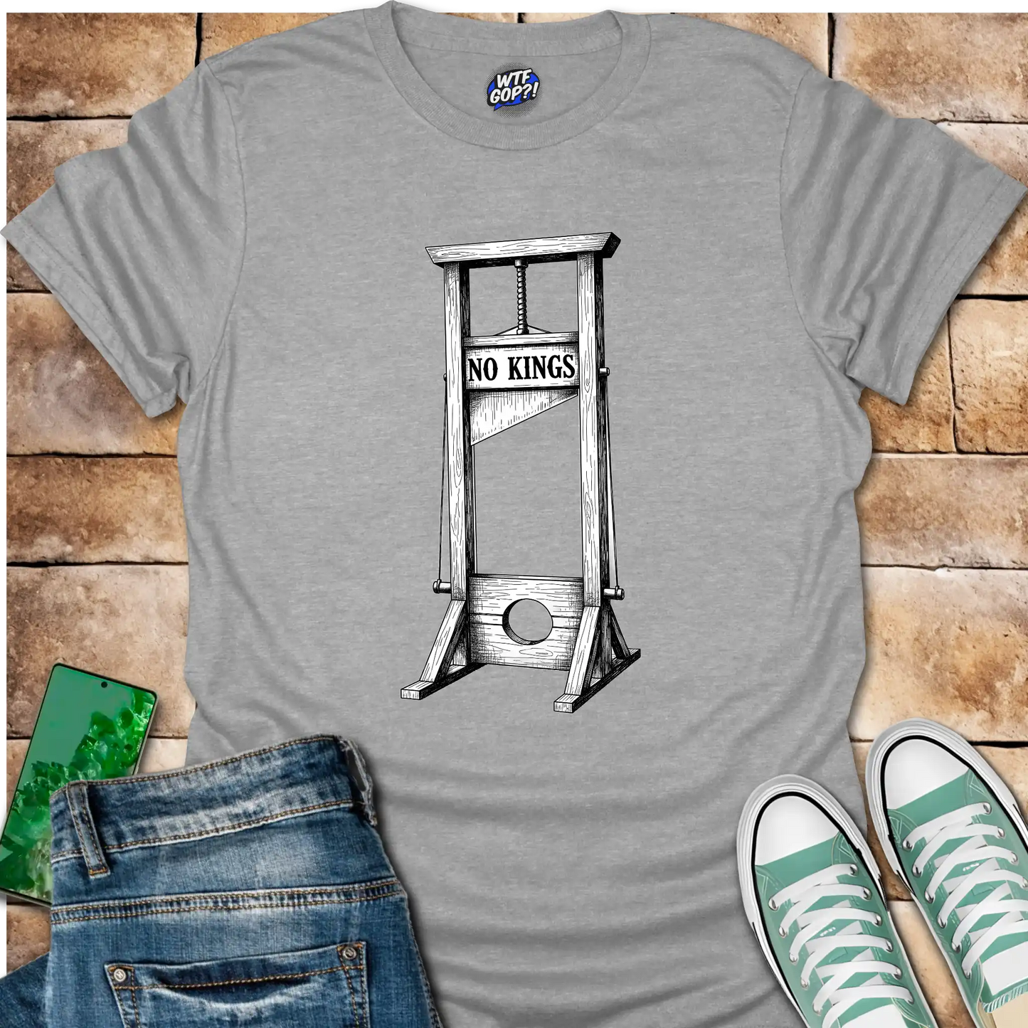 No Kings Guillotine T-Shirt - Anti-Trump, Tyranny Protest Tee