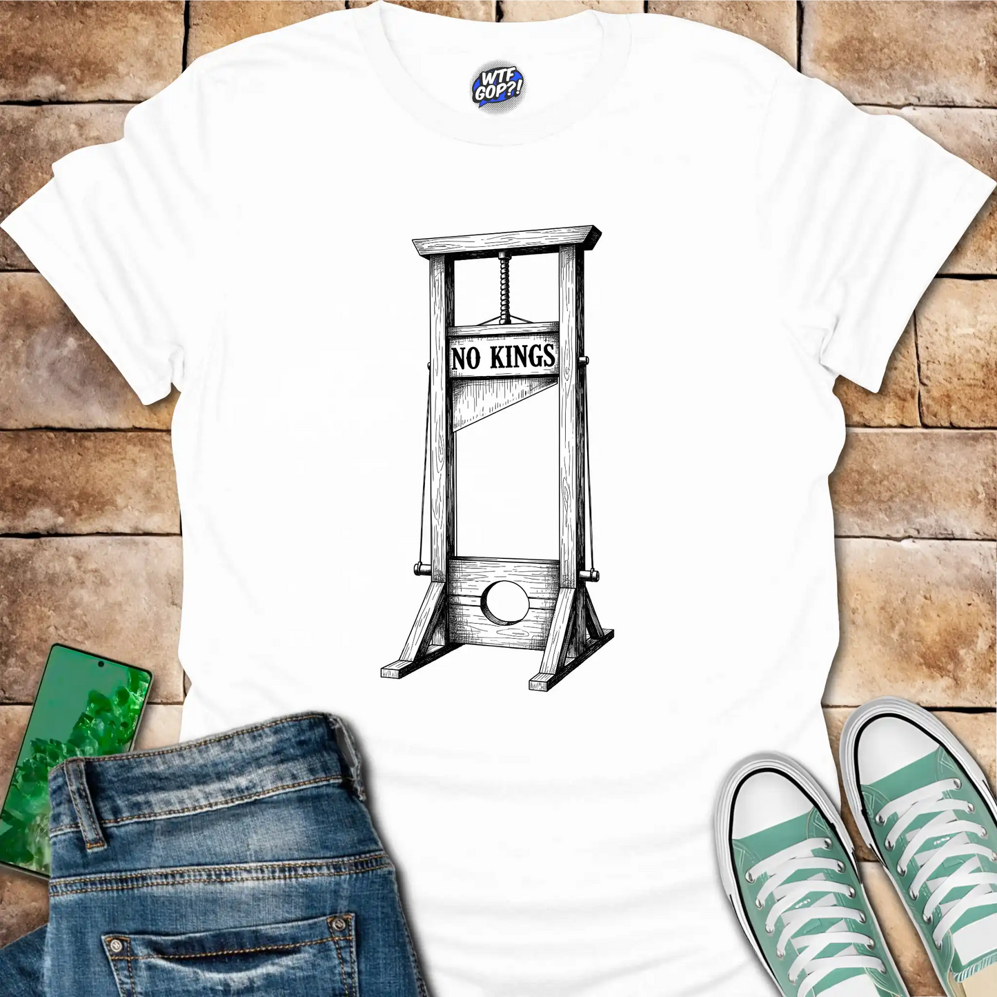 No Kings Guillotine T-Shirt - Anti-Trump, Tyranny Protest Tee