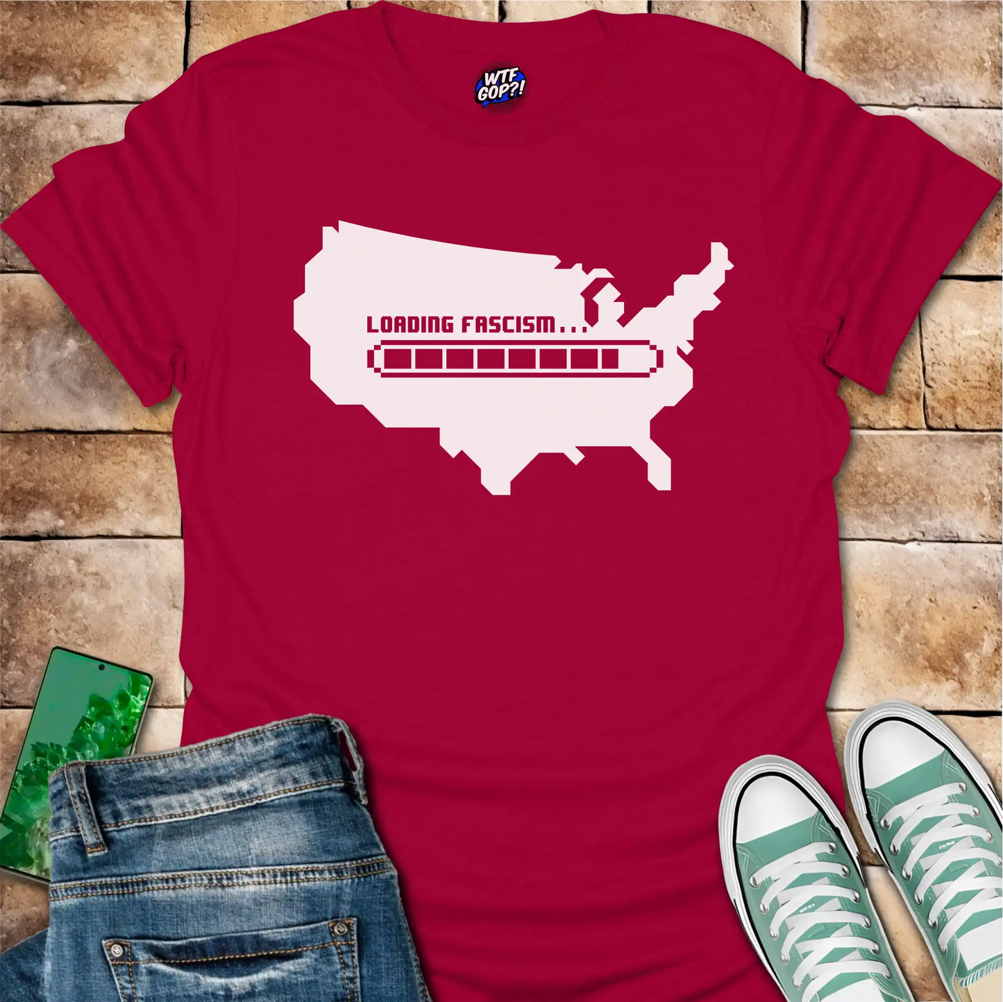 Loading Fascism Warning T-Shirt - Anti-Trump Political Alarm