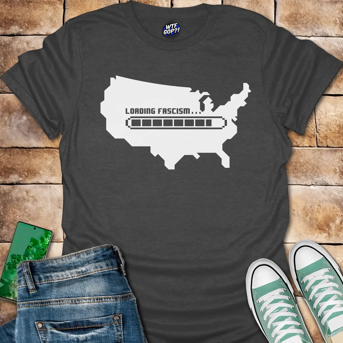 Loading Fascism Warning T-Shirt - Anti-Trump Political Alarm