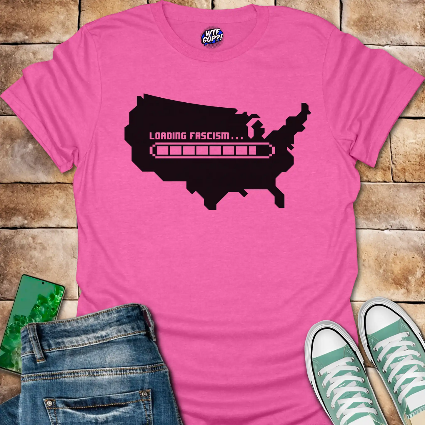 Loading Fascism Warning T-Shirt - Anti-Trump Political Alarm