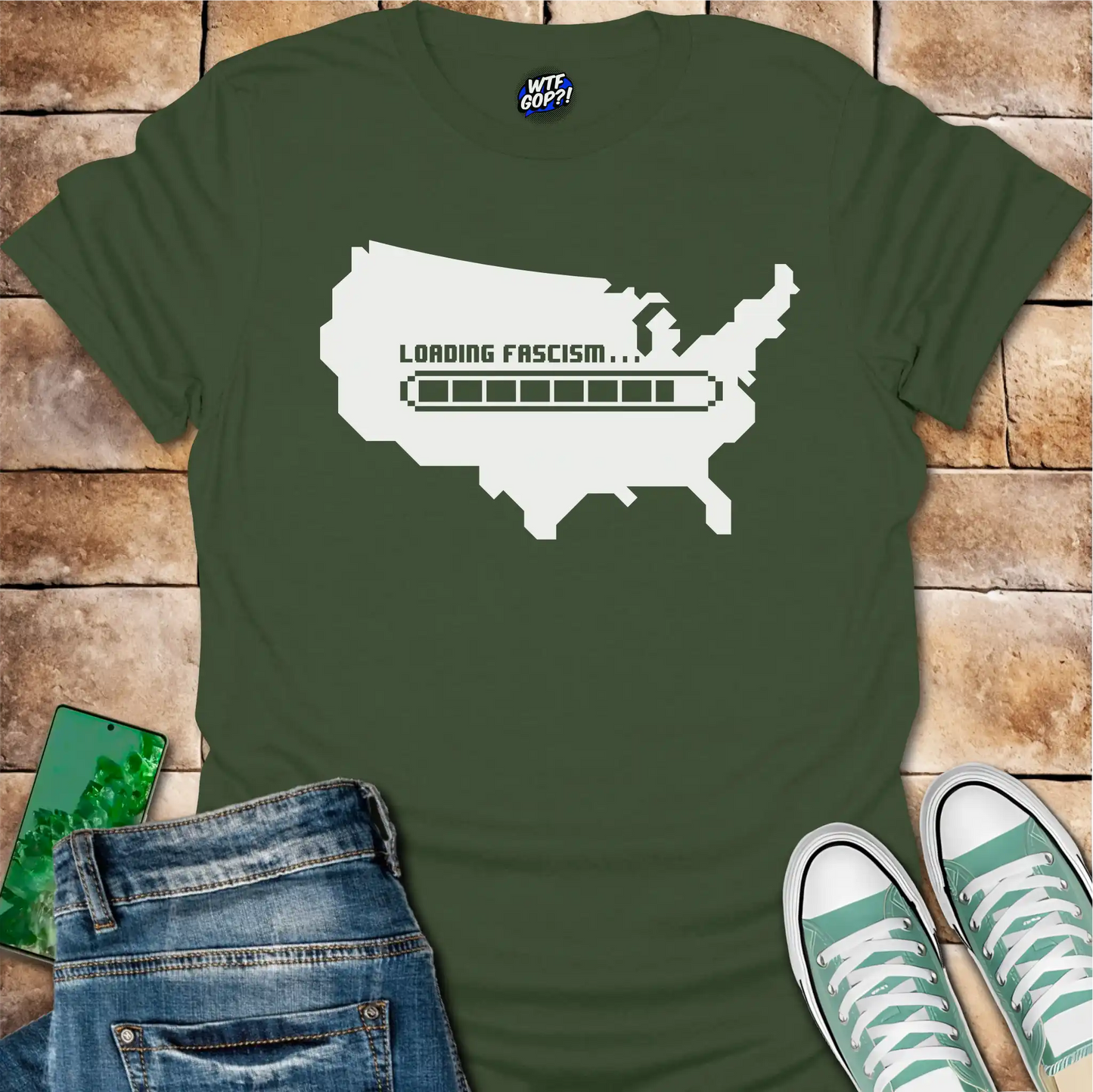 Loading Fascism Warning T-Shirt - Anti-Trump Political Alarm