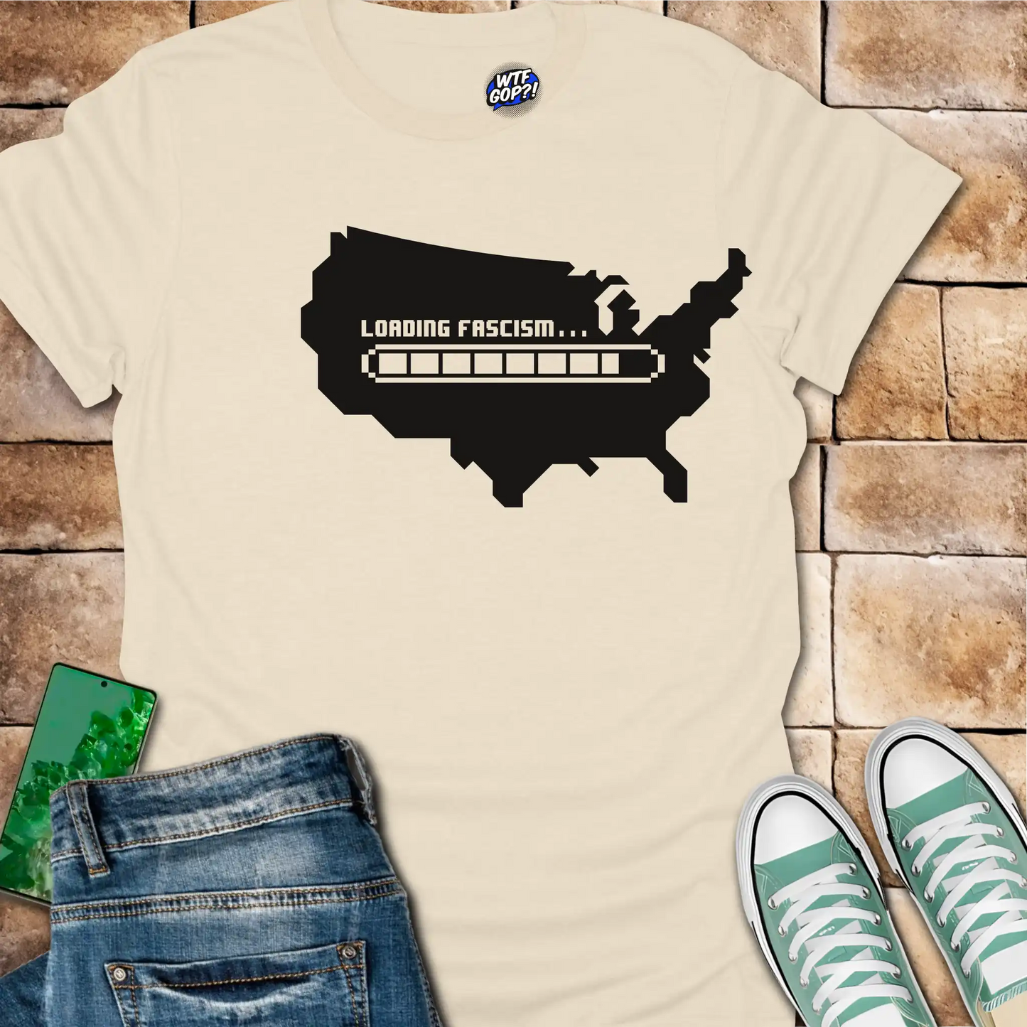 Loading Fascism Warning T-Shirt - Anti-Trump Political Alarm