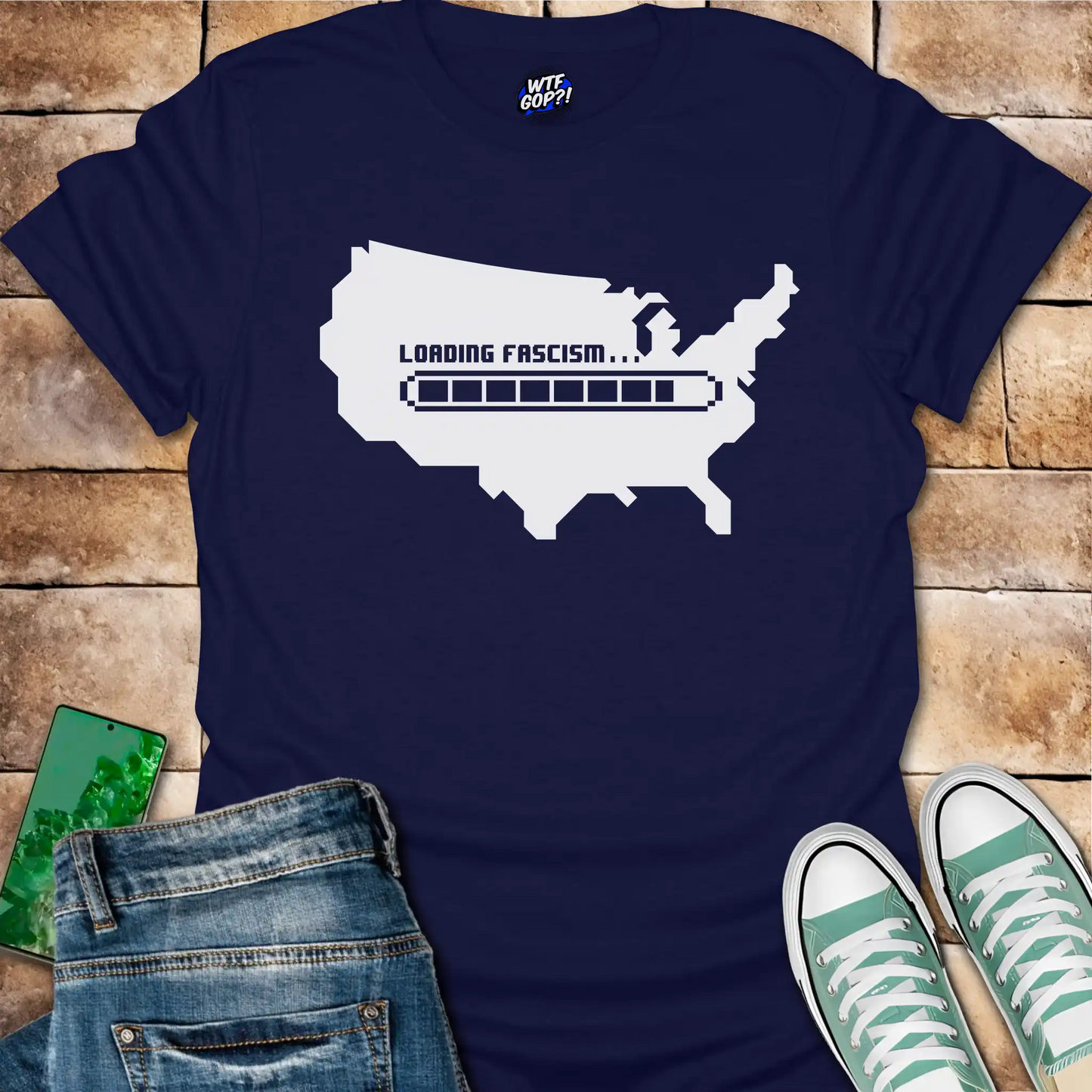 Loading Fascism Warning T-Shirt - Anti-Trump Political Alarm