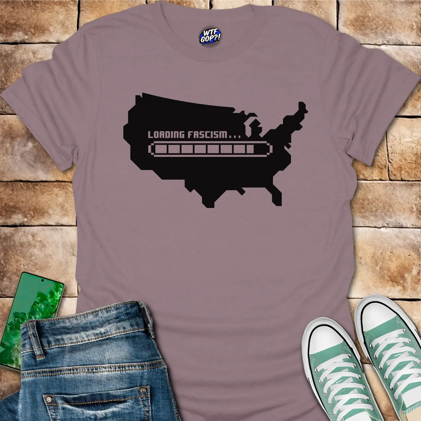 Loading Fascism Warning T-Shirt - Anti-Trump Political Alarm