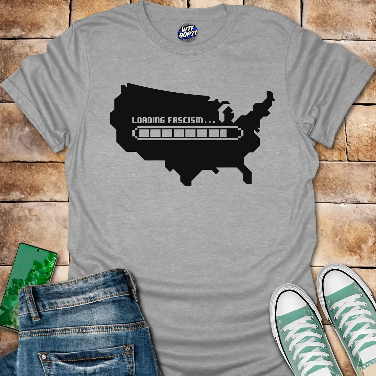 Loading Fascism Warning T-Shirt - Anti-Trump Political Alarm
