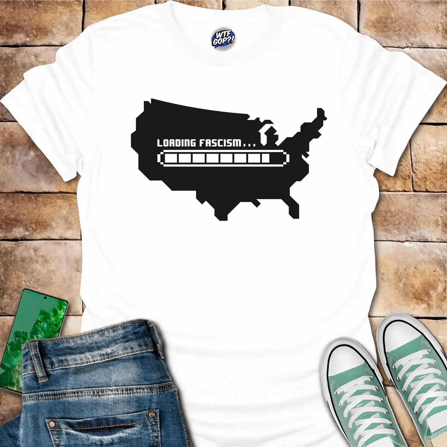 Loading Fascism Warning T-Shirt - Anti-Trump Political Alarm