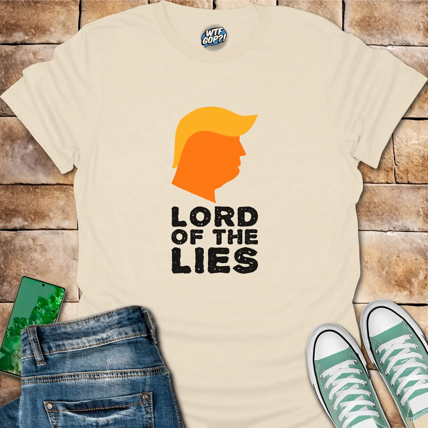Natural Lord of the Lies Trump Shirt: A caricature of Donald Trump's silhouette above the phrase 'Lord of the Lies'.