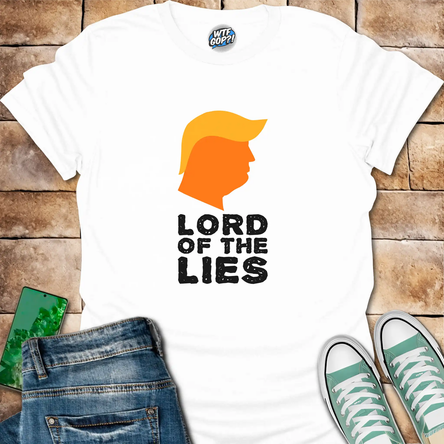 Black Lord of the Lies Trump Shirt: A caricature of Donald Trump's silhouette above the phrase 'Lord of the Lies'.