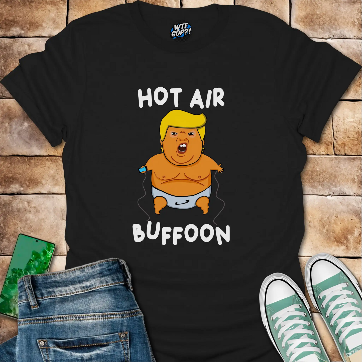 Black Baby Balloon t-shirt with hot air buffoon graphic