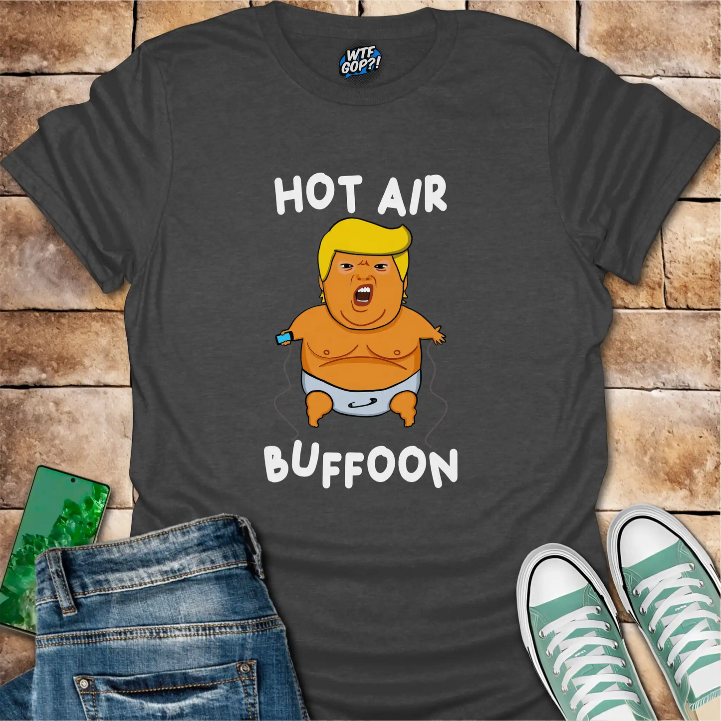 Dark Gray Baby Balloon t-shirt with hot air buffoon graphic