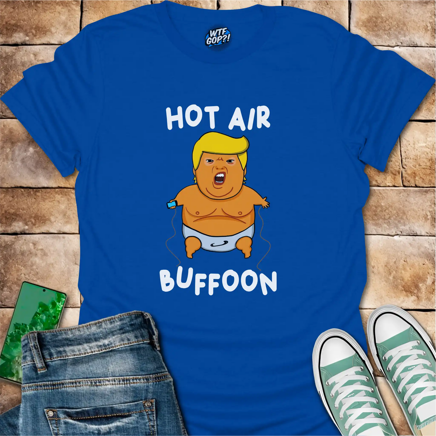Royal Blue Baby Balloon t-shirt with hot air buffoon graphic