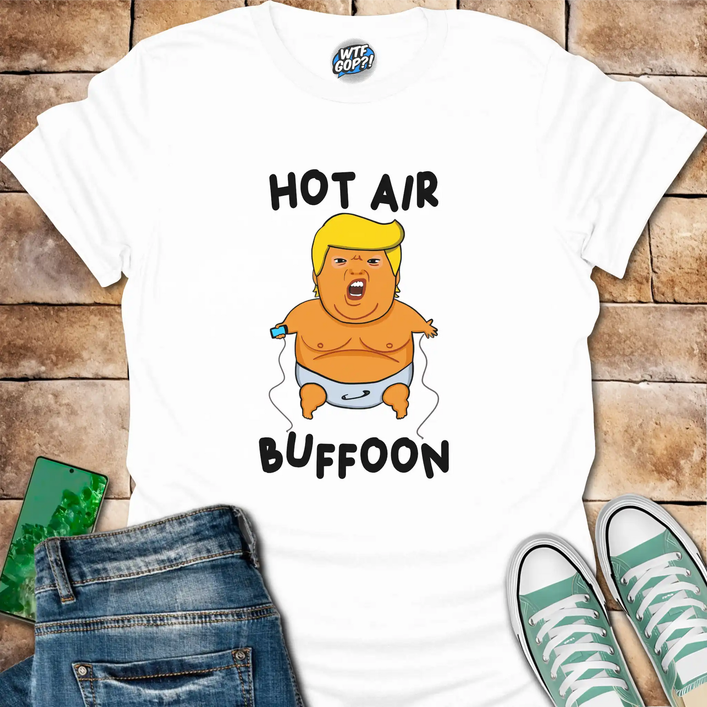 White Baby Balloon t-shirt with hot air buffoon graphic
