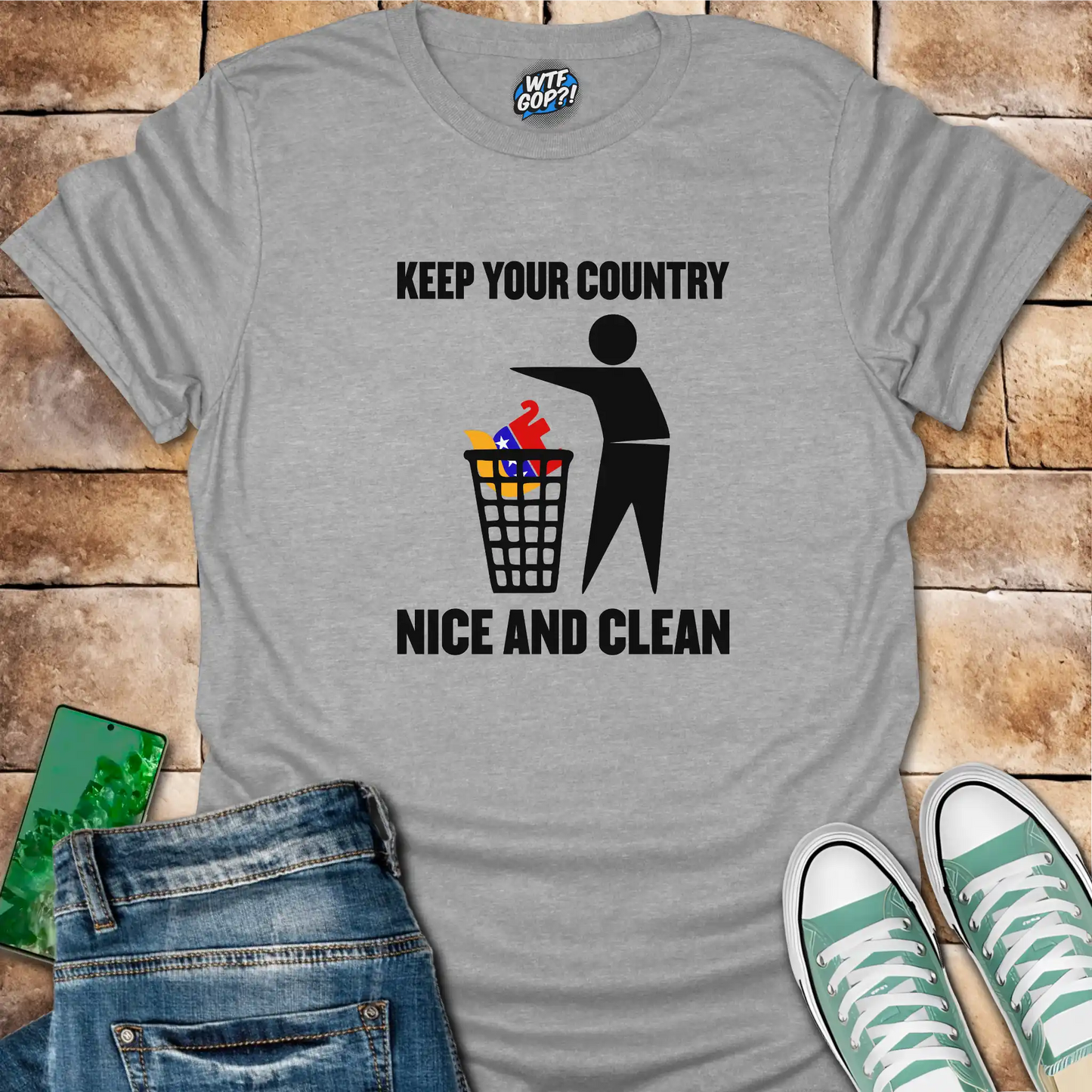 Keep Your Country Clean Shirt: Anti-Trump Political Trash Bin Design