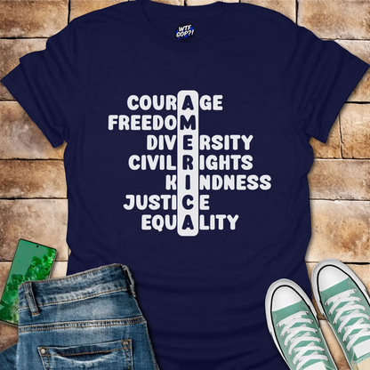 America Acronym T-Shirt - Courage, Freedom, Diversity Tee