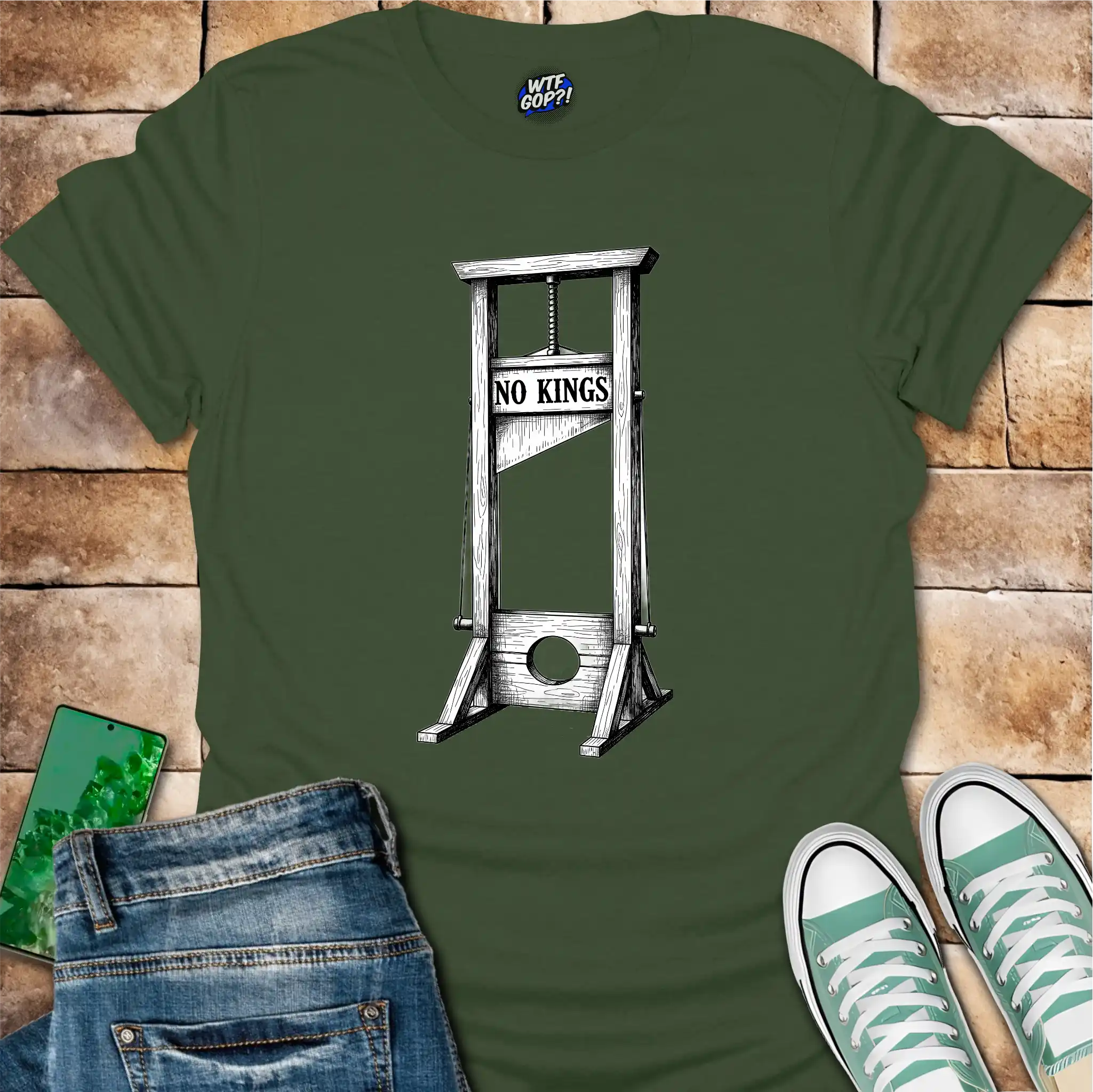 No Kings Guillotine T-Shirt - Anti-Trump, Tyranny Protest Tee