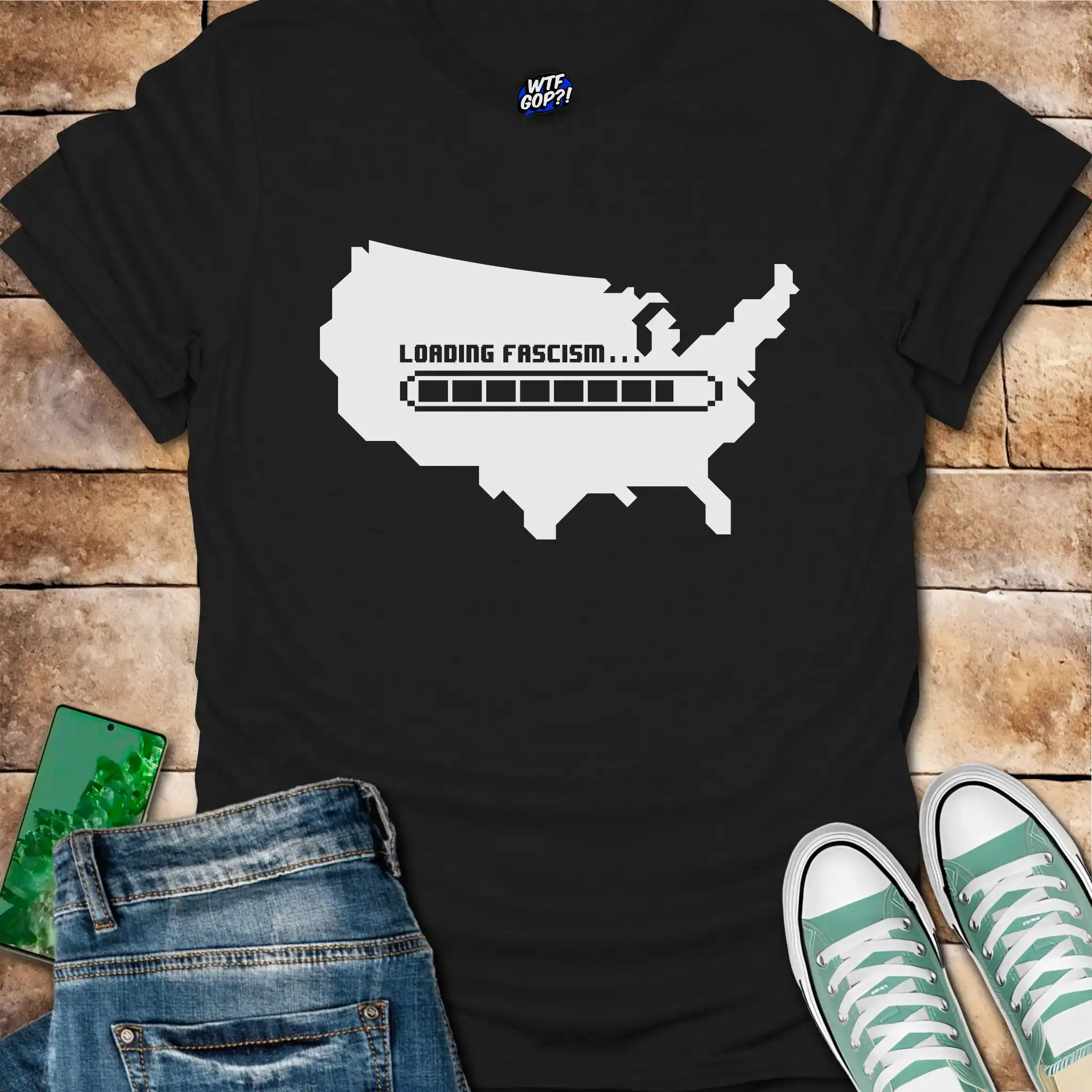 Loading Fascism Warning T-Shirt - Anti-Trump Political Alarm