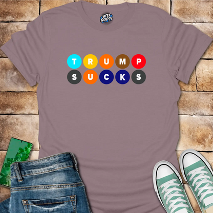 Paragon Trump Sucks NYC Subway t-shirt with colorful MTA-inspired circle design