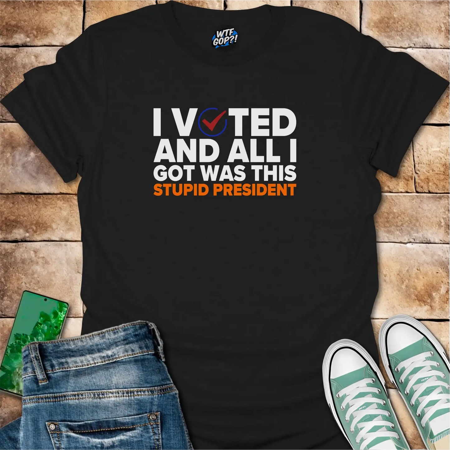 Black I Voted And All I Got Was This Stupid President t-shirt with voting checkmark design