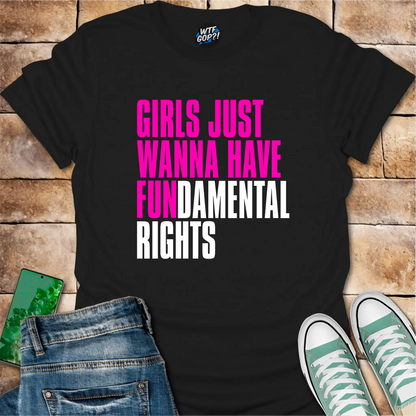 BlackGirls Want Fundamental Rights t-shirt with vibrant pink lettering