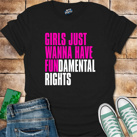 BlackGirls Want Fundamental Rights t-shirt with vibrant pink lettering