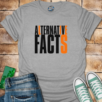 Sport Grey Alternative Facts Lies t-shirt with contrasting orange highlighted letters