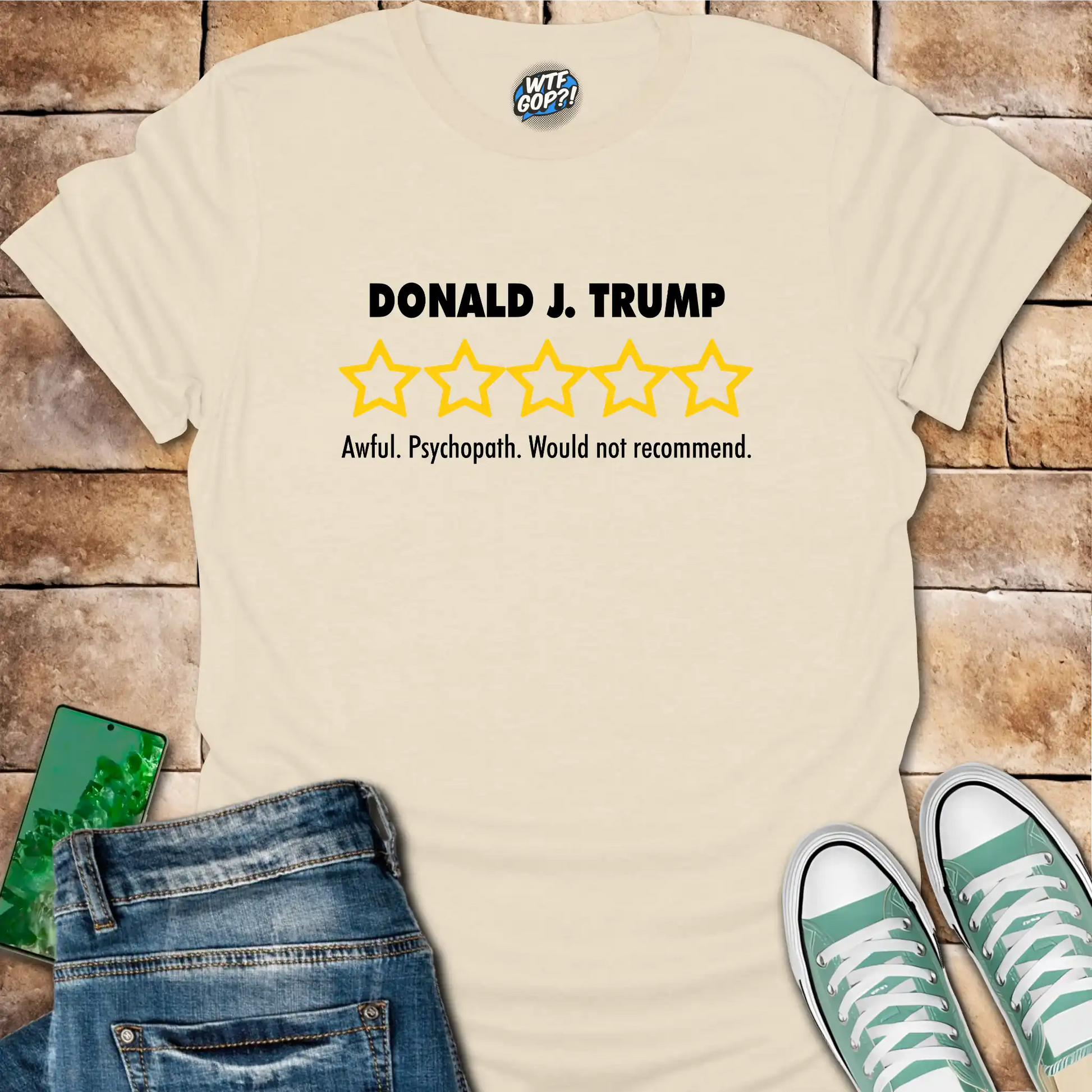 Natural Trump Review t-shirt with empty five-star political critique