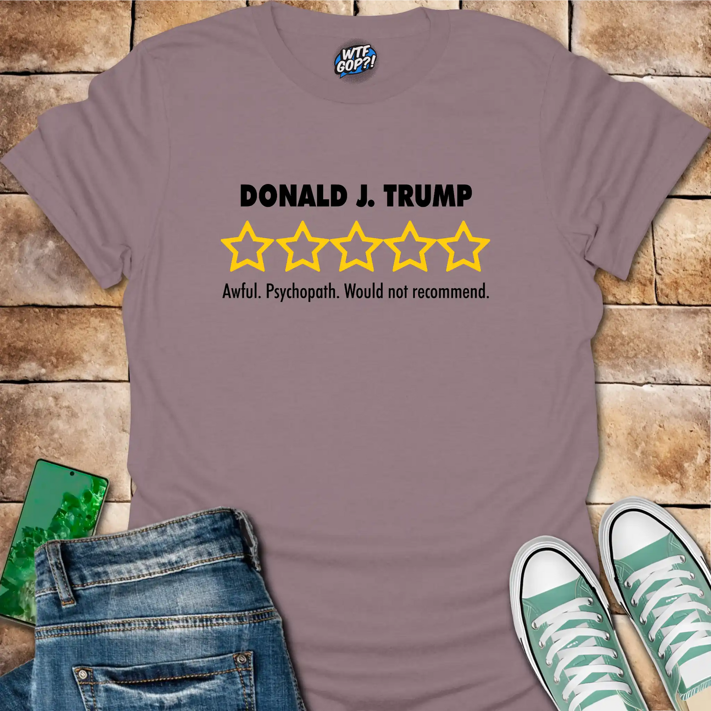 Paragon Trump Review t-shirt with empty five-star political critique
