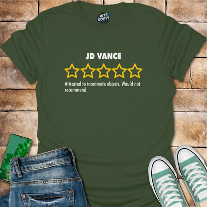 Military Green JD Vance Weird t-shirt with yellow five-star rating design