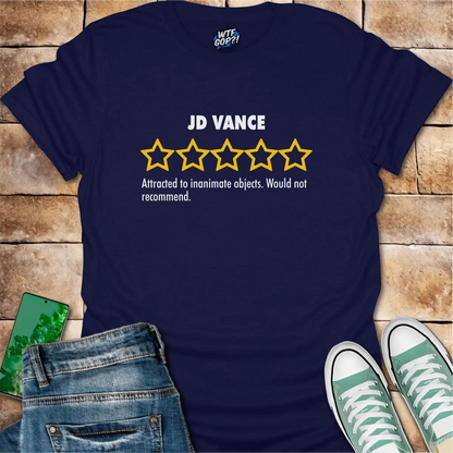 Navy Blue JD Vance Weird t-shirt with yellow five-star rating design