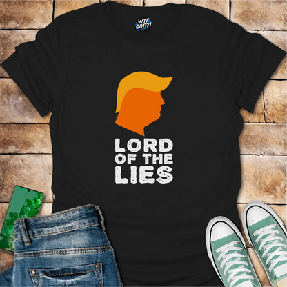 Black Lord of the Lies Trump Shirt: A caricature of Donald Trump's silhouette above the phrase 'Lord of the Lies'.