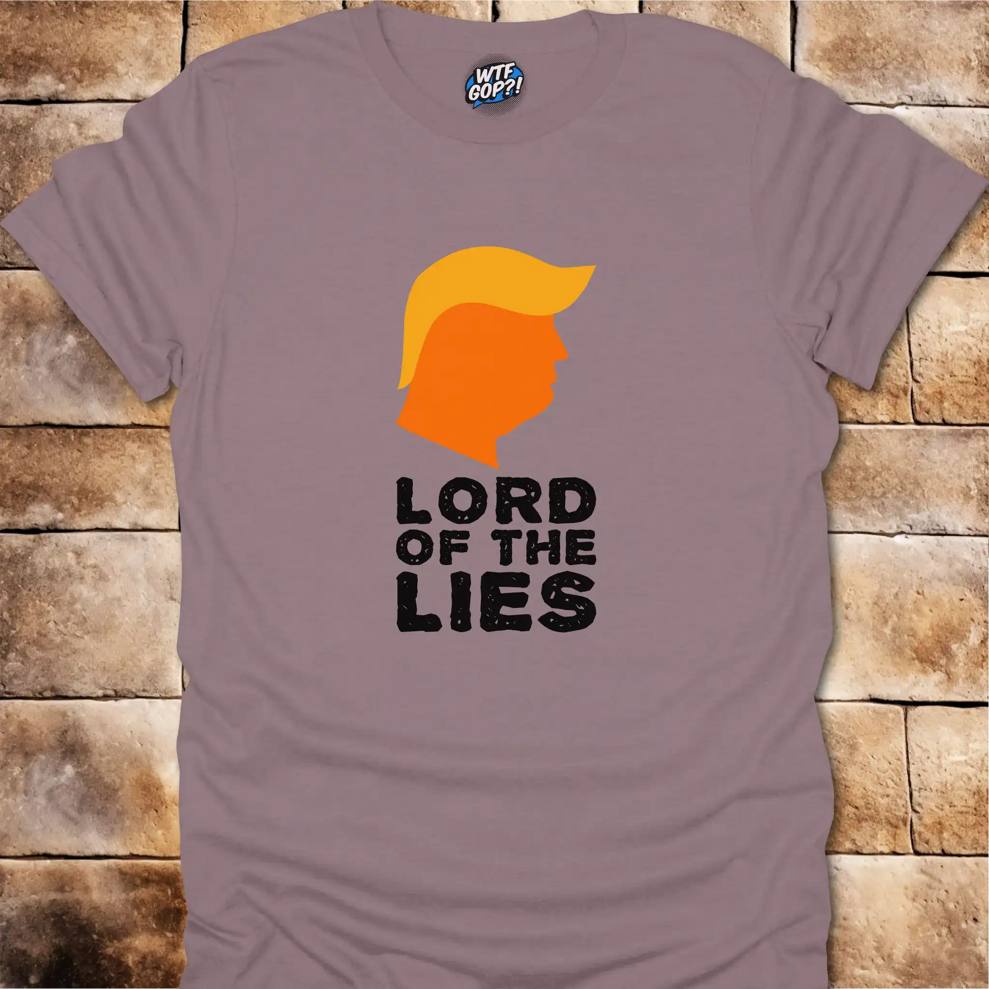 Paragon Lord of the Lies Trump Shirt: A caricature of Donald Trump's silhouette above the phrase 'Lord of the Lies'.