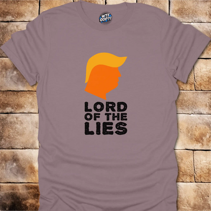 Paragon Lord of the Lies Trump Shirt: A caricature of Donald Trump's silhouette above the phrase 'Lord of the Lies'.
