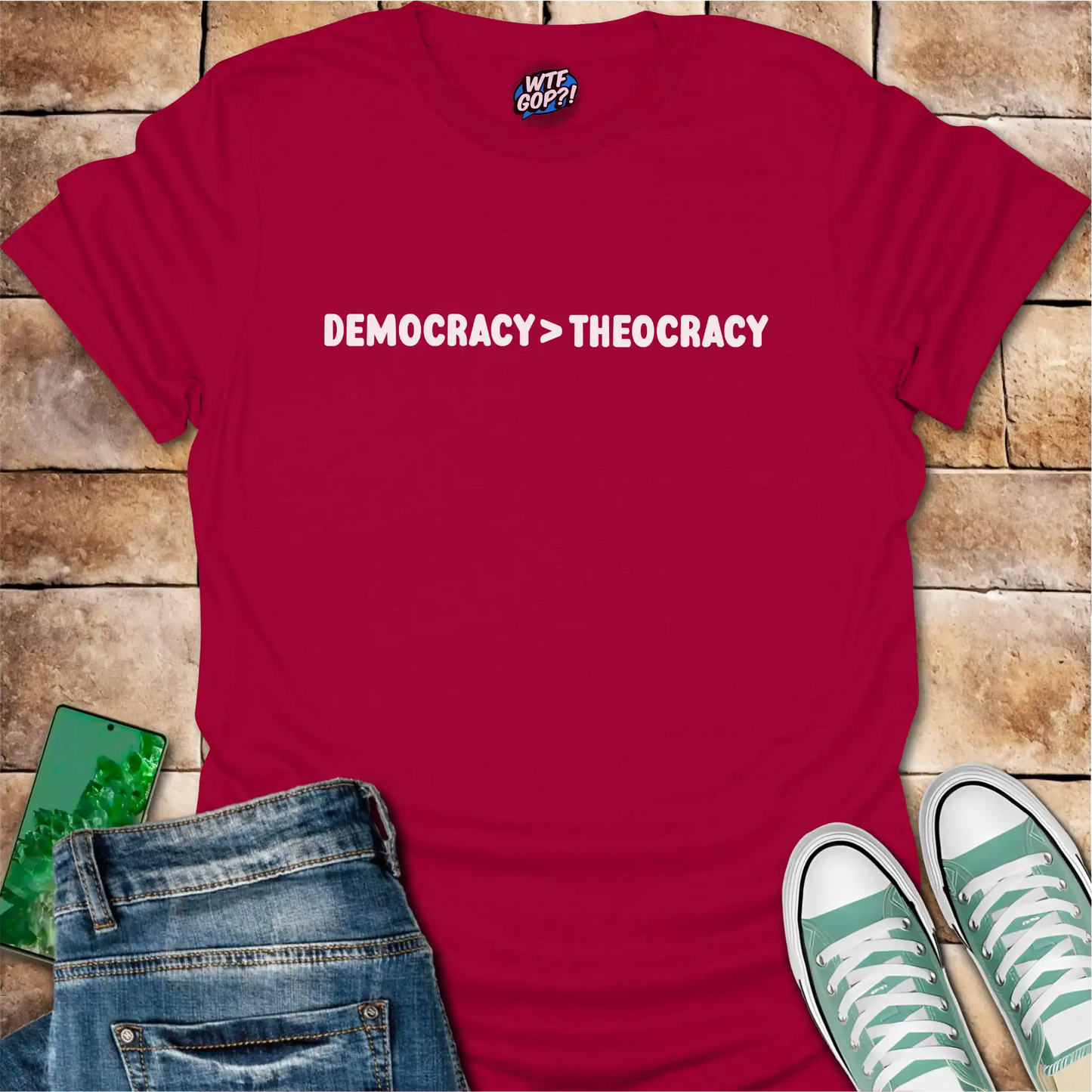 Democracy Over Theocracy T-Shirt | Constitutional Rights Statement Tee
