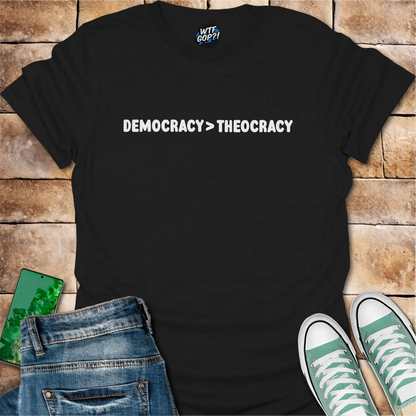 Democracy Over Theocracy T-Shirt | Constitutional Rights Statement Tee