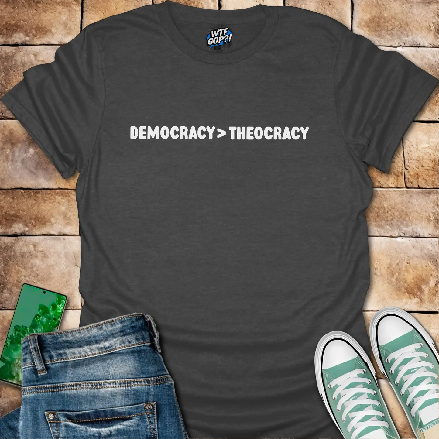 Democracy Over Theocracy T-Shirt | Constitutional Rights Statement Tee