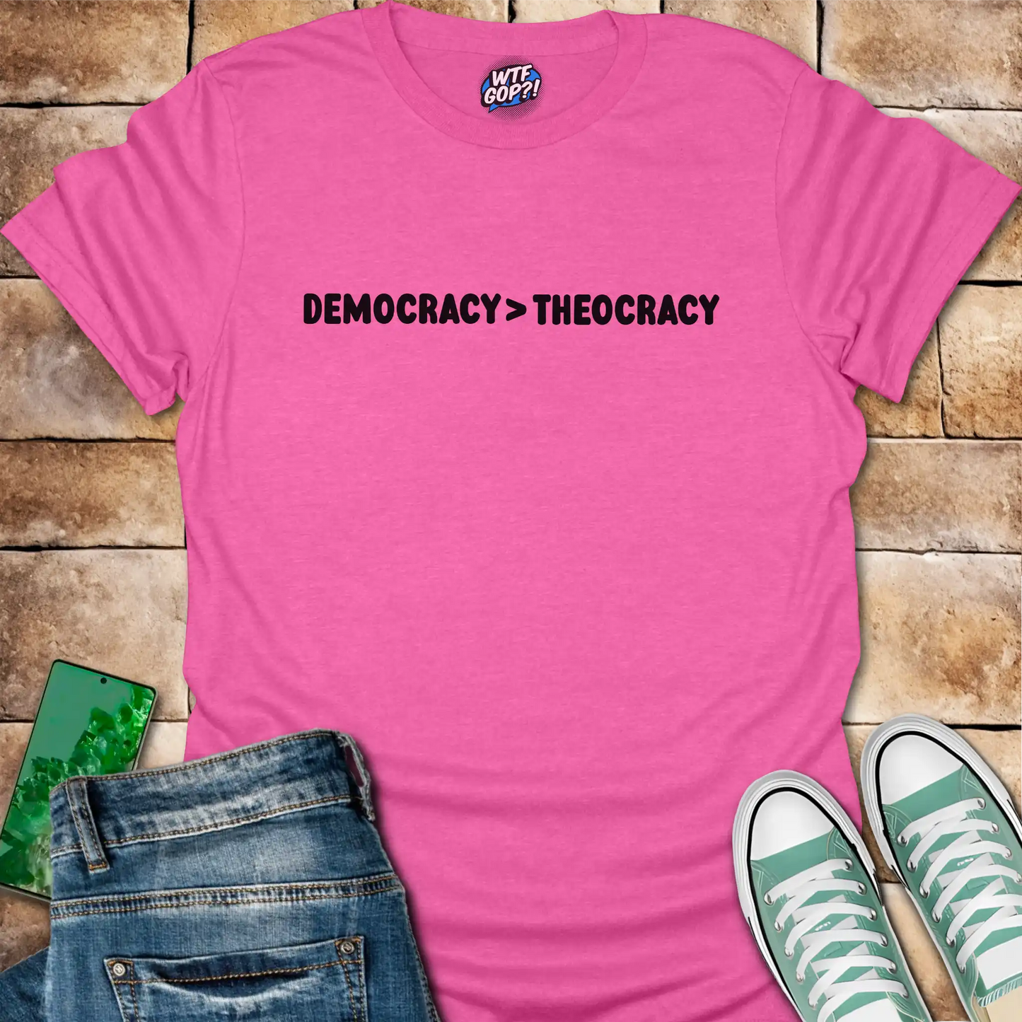 Democracy Over Theocracy T-Shirt | Constitutional Rights Statement Tee