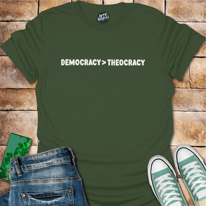 Democracy Over Theocracy T-Shirt | Constitutional Rights Statement Tee