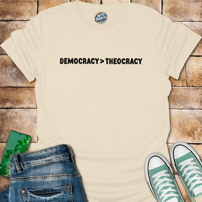 Democracy Over Theocracy T-Shirt | Constitutional Rights Statement Tee