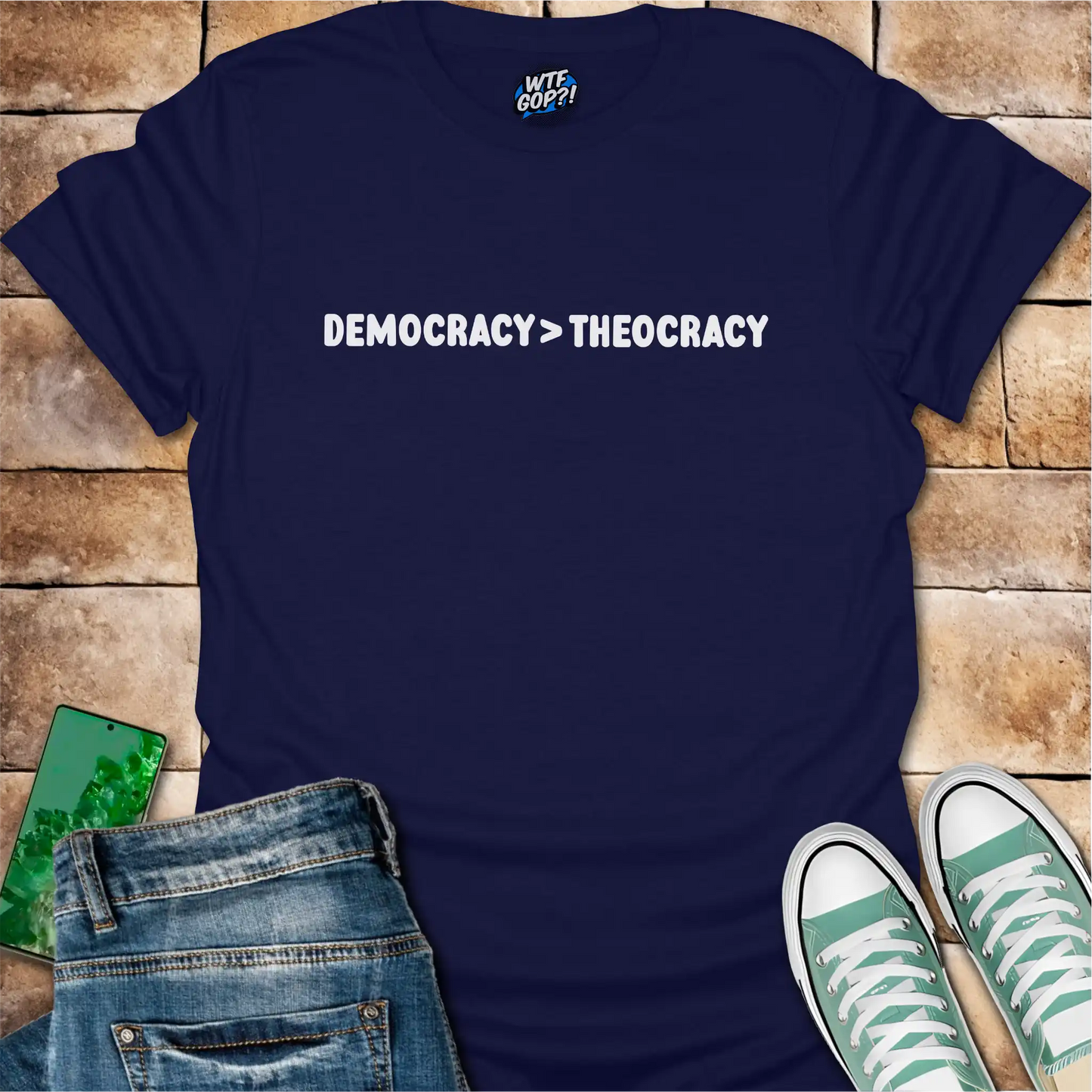 Democracy Over Theocracy T-Shirt | Constitutional Rights Statement Tee