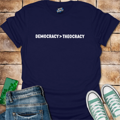 Democracy Over Theocracy T-Shirt | Constitutional Rights Statement Tee