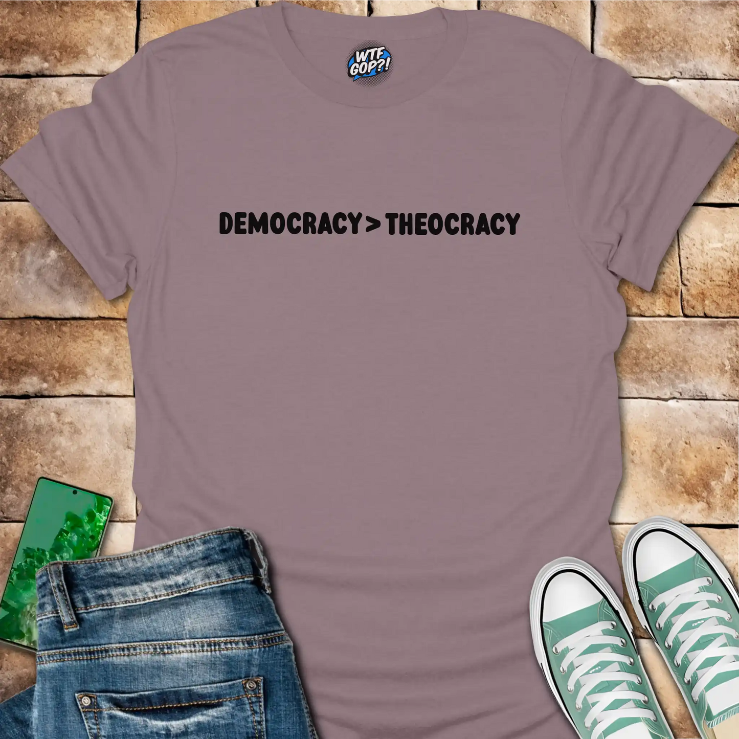 Democracy Over Theocracy T-Shirt | Constitutional Rights Statement Tee