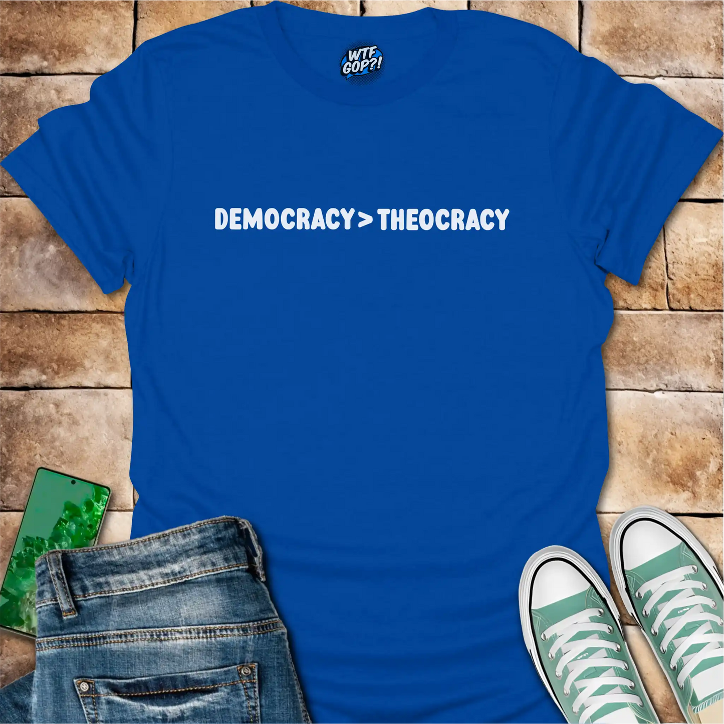 Democracy Over Theocracy T-Shirt | Constitutional Rights Statement Tee