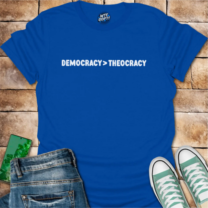 Democracy Over Theocracy T-Shirt | Constitutional Rights Statement Tee