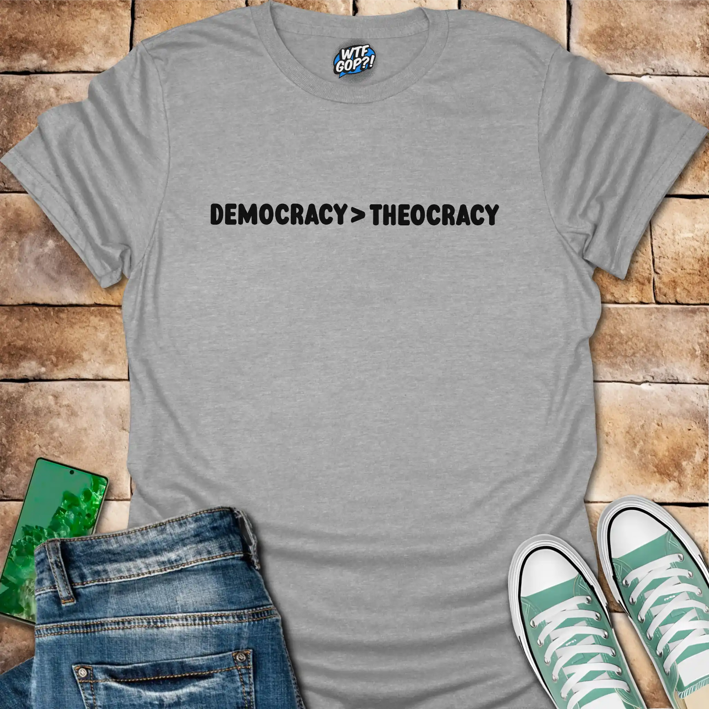 Democracy Over Theocracy T-Shirt | Constitutional Rights Statement Tee