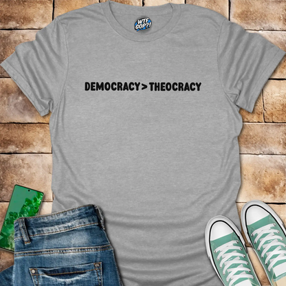 Democracy Over Theocracy T-Shirt | Constitutional Rights Statement Tee