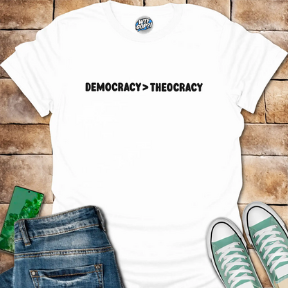 Democracy Over Theocracy T-Shirt | Constitutional Rights Statement Tee