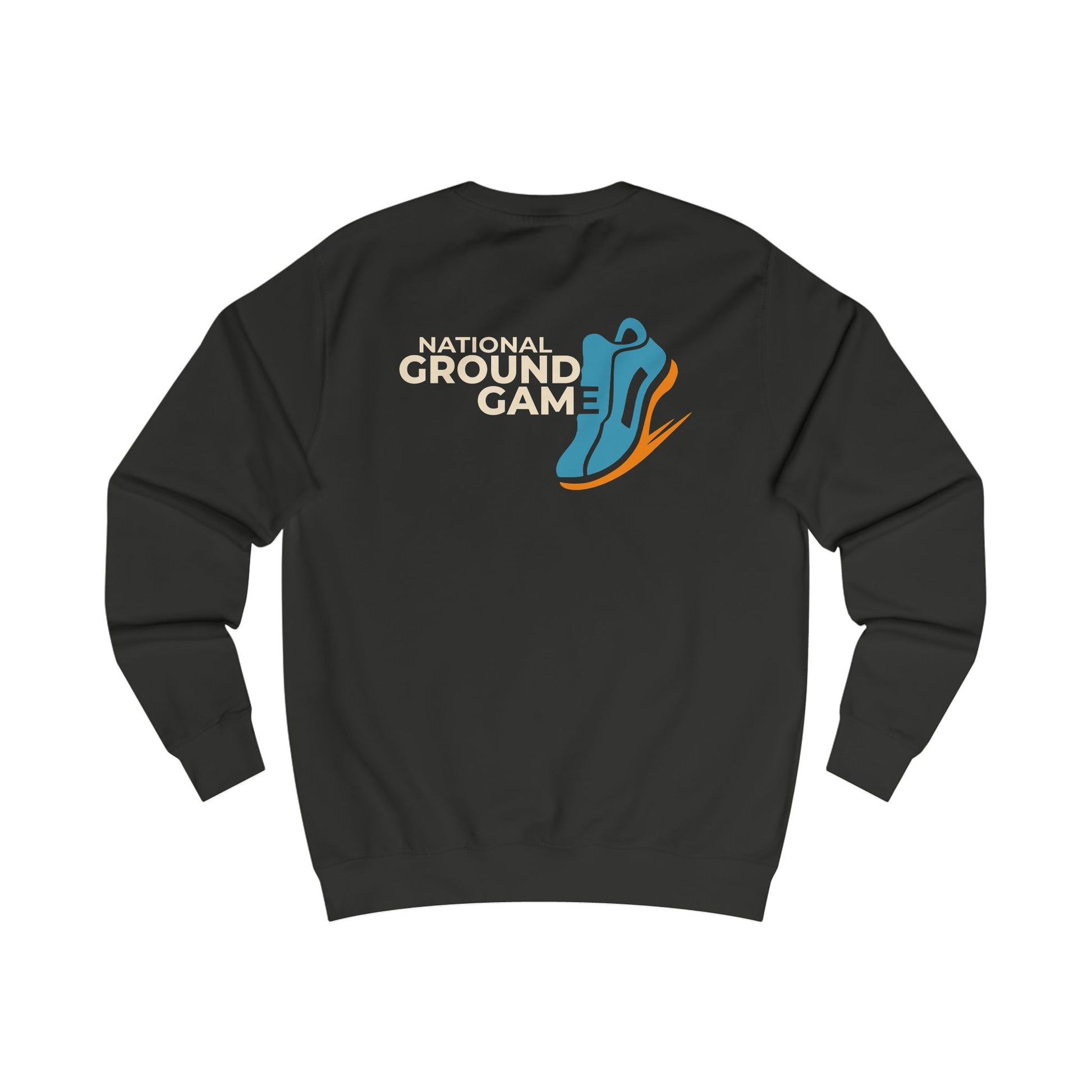 Black sweatshirt with 'National Ground Game' logo on a white background
