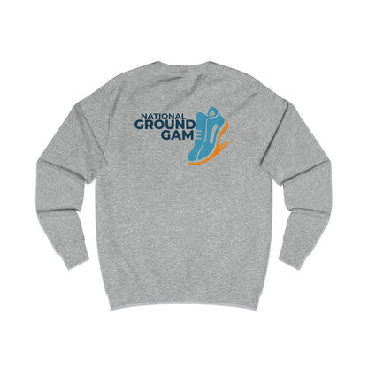 Gray sweatshirt with 'National Ground Game' logo on a white background
